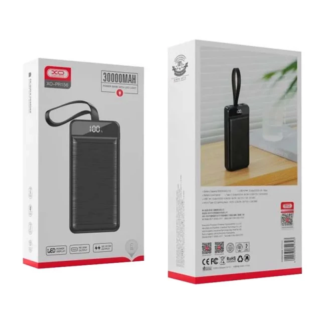 Внешний аккумулятор XO PR156 30000mAh 3-Input PD20W + QC22.5W Black (PR156_Black)