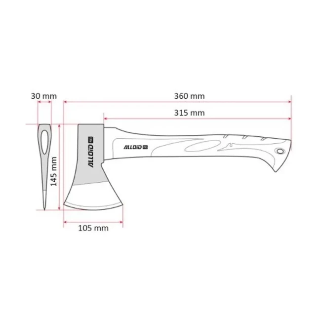 Топор Alloid, рукоятка из древесины гикори 600 г, 36 см (AW-8082600/62462)