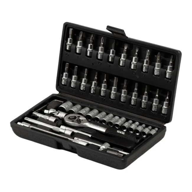 Набор насадок торцевых CrV 1/4” с трещоткой Mastertool, 46шт в кейсе (78-6046) Набор насадок торцевых CrV 1/4” с трещоткой Mastertool, 46шт в кейсе (78-6046)