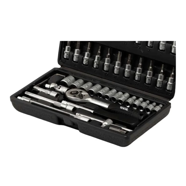 Набор насадок торцевых CrV 1/4” с трещоткой Mastertool, 46шт в кейсе (78-6046)