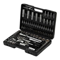 Набор насадок торцевых MASTER TOOL CrV 1/4” и 1/2” с трещоткой 24 зуба, 108 шт в кейсе (78-7108)