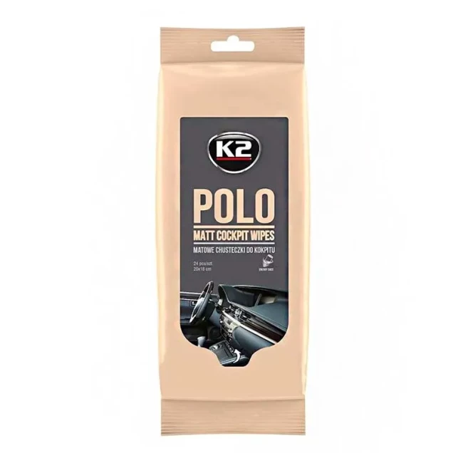 Салфетки влажные для очистки панели приборов и пластиковых деталей K2 Polo Matt Cockpit Wipes 24 шт. (K425)