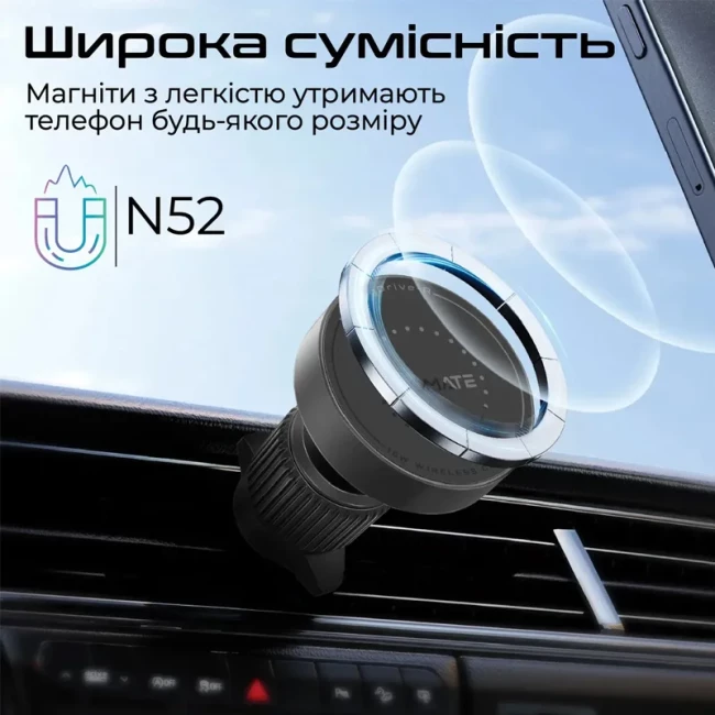 Автомобильный держатель для телефона магнитный с беспроводной зарядкой Promate MagDrive-R Black (magdrive-r)