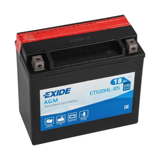 Мото акумулятор EXIDE 6СТ-18Ah АзЕ (ETX20HL-BS/YTX20HL-BS)