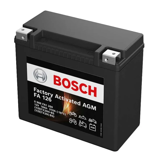 Мото акумулятор BOSCH FA 126 6СТ-18Ah Аз (0 986 FA1 260) Мото акумулятор BOSCH FA 126 6СТ-18Ah Аз (0 986 FA1 260)