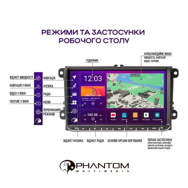 Мультимедийная система Phantom DVA-2K9 Pro 4+64 VW Universal (4460)