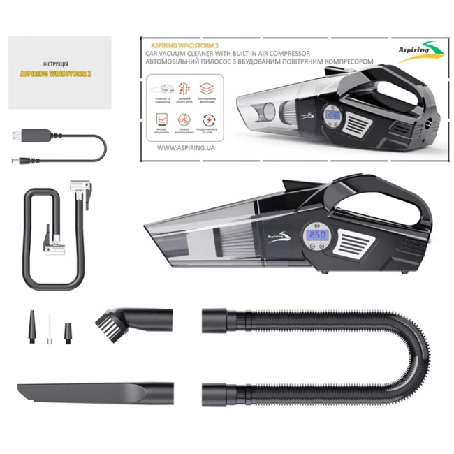 Автомобільний пилосос Aspiring Windstorm 2 with inflator 2 в 1 (WIN3090W)