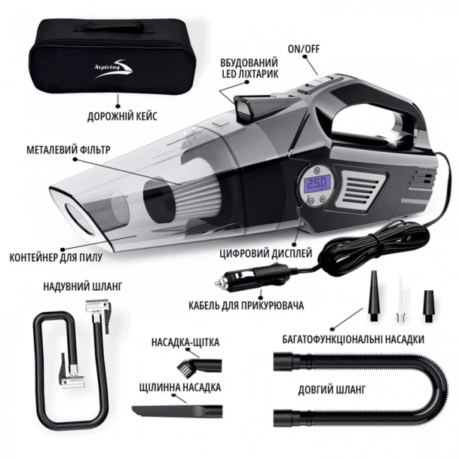 Автомобільний пилосос Aspiring Windstorm 2 with inflator 2 в 1 (WIN3090W)