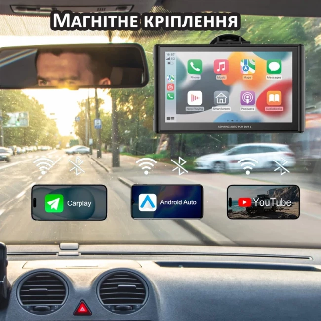 Автомобильный монитор Aspiring Auto Play DVR 1 Magnet CarPlay Android auto (DVR-S801)