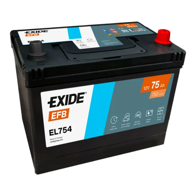Автомобильный аккумулятор EXIDE EFB 6CT-75Ah Asia AзE (EL754)