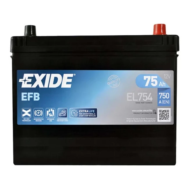 Автомобильный аккумулятор EXIDE EFB 6CT-75Ah Asia AзE (EL754)