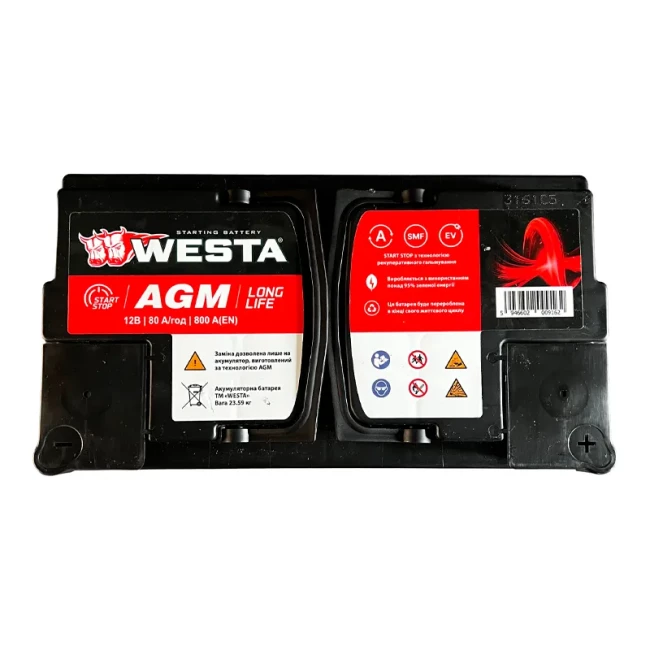 Автомобильный аккумулятор WESTA 6CT-80Ah АзЕ (AGM80) - купить по