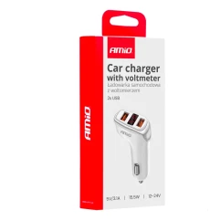 Автомобильное зарядное устройство AMIO 2x USB-A + вольтметр 3.1A