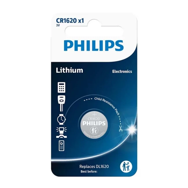 Батарейка PHILIPS литиевая кнопковая, блистер, 3.0V (CR1620/00B)