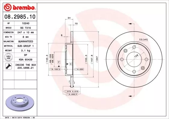 Brembo 08.2985.10 Гальмівні диски