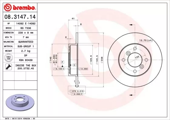 Brembo 08.3147.14 Гальмівні диски