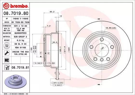 Brembo 08.7019.81 Тормозные диски