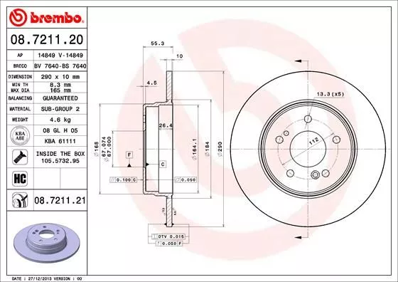 Brembo 08.7211.21 Гальмівні диски