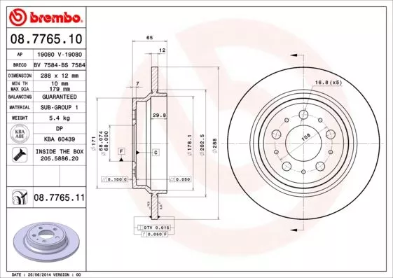 Brembo 08.7765.11 Диски