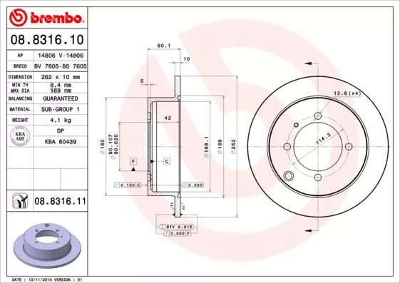 Brembo 08.8316.10 Тормозные диски