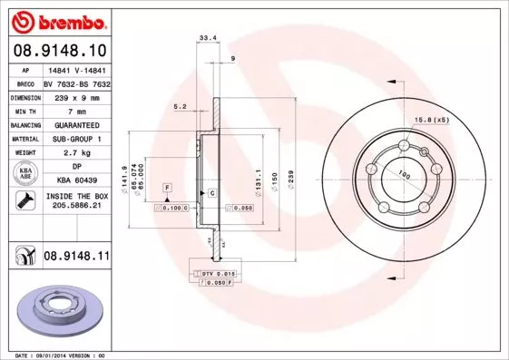 Brembo 08.9148.11 Гальмівні диски