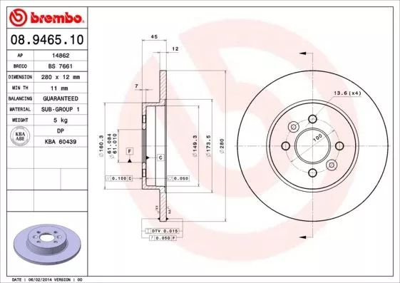 Brembo 08.9465.10 Тормозные диски