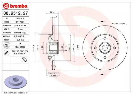 Brembo 08.9512.27 Гальмівні диски