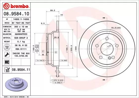 Brembo 08.9584.11 Тормозные диски