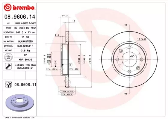 Brembo 08.9606.14 Тормозные диски