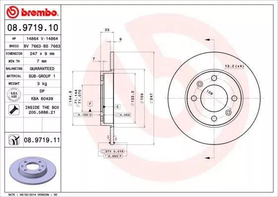 Brembo 08.9719.11 Диски