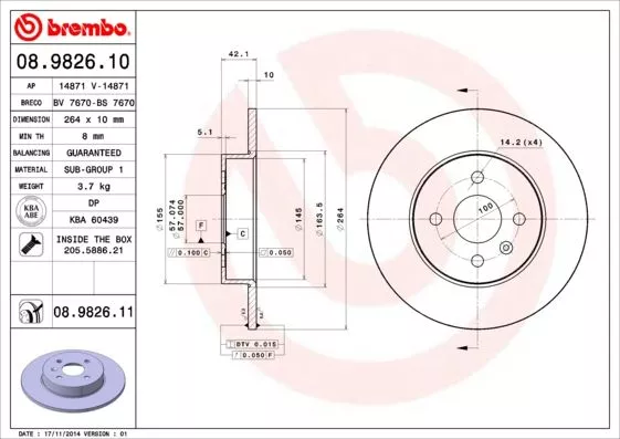 Brembo 08.9826.11 Диски