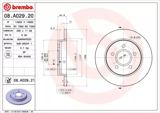 Brembo 08.A029.21 Гальмівні диски