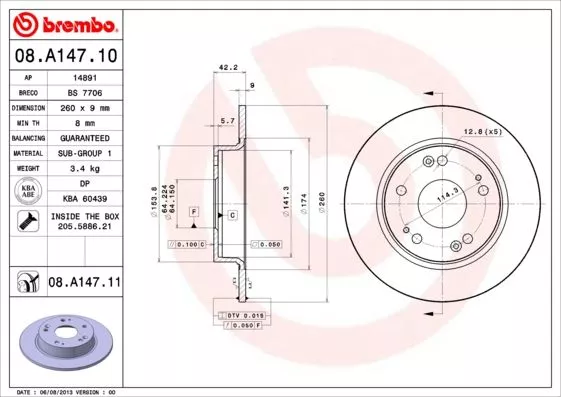 Brembo 08.A147.10 Диски
