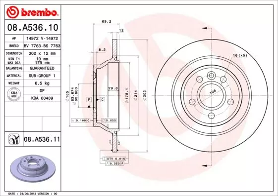 BREMBO 08.A536.11 Тормозные диски