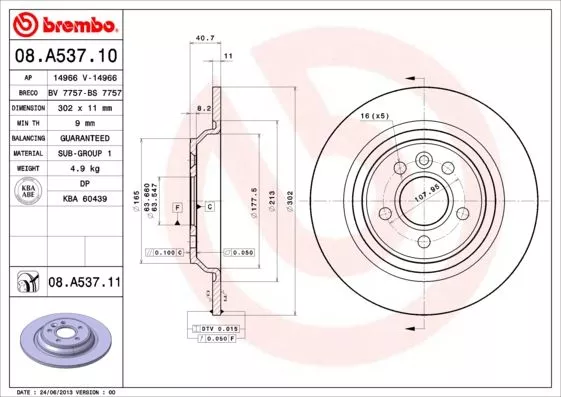 BREMBO 08.A537.11 Тормозные диски