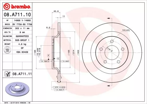 Brembo 08.A711.11 Диски