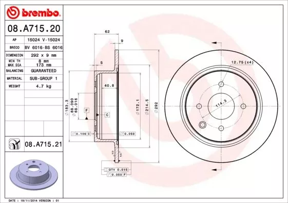 Brembo 08.A715.20 Тормозные диски