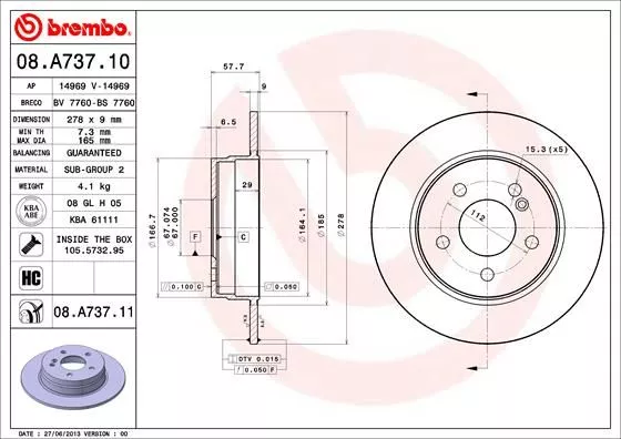 Brembo 08.A737.11 Гальмівні диски