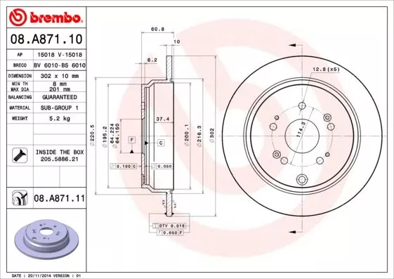 Brembo 08.A871.10 Тормозные диски