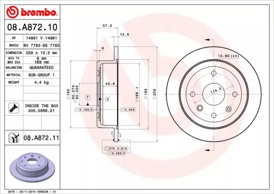 Тормозные диски BREMBO 08A87210 на Daewoo GENTRA