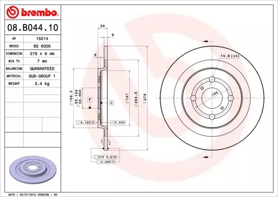 Brembo 08.B044.10 Диски