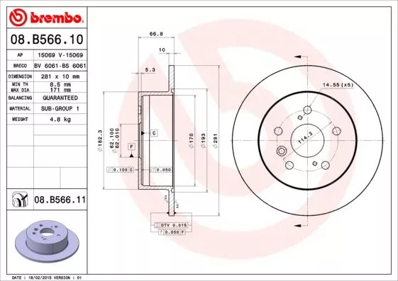 BREMBO 08.B566.11 Тормозные диски