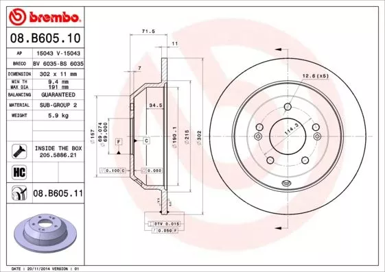 BREMBO 08.B605.10 Тормозные диски