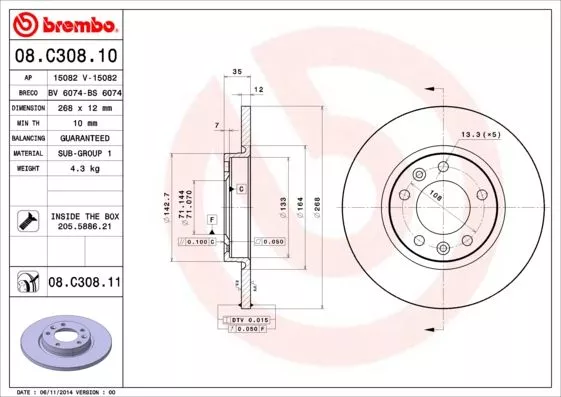 Brembo 08.C308.11 Гальмівні диски