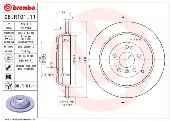 Brembo 08.R101.11 Тормозные диски