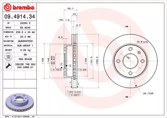 Brembo 09.4914.34 Тормозные диски