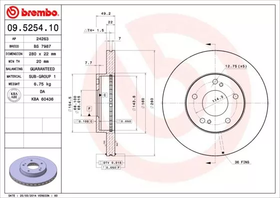 Brembo 09.5254.10 Гальмівні диски