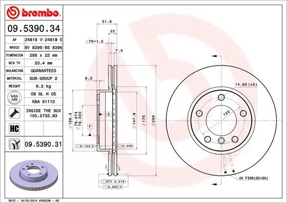 Brembo 09.5390.31 Гальмівні диски