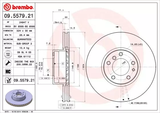 Brembo 09.5579.21 Тормозные диски