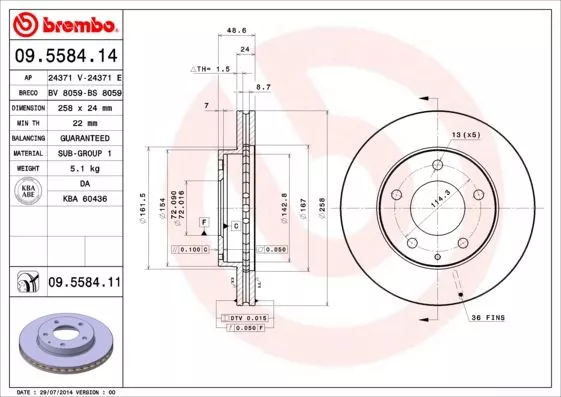 Brembo 09.5584.14 Гальмівні диски